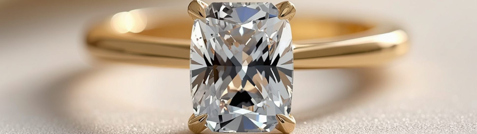 A stunning, cushion-cut diamond on classic yellow gold band - like Taylor Swift's engagement ring. For custom engagement rings, book with CJL Diamond Brokers in Red Deer