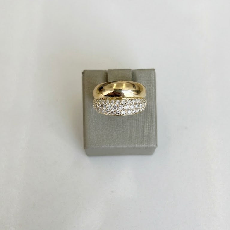 14K Yellow Gold Pave Domed Dinner Ring, with 1.20ct of Lab Diamonds.
