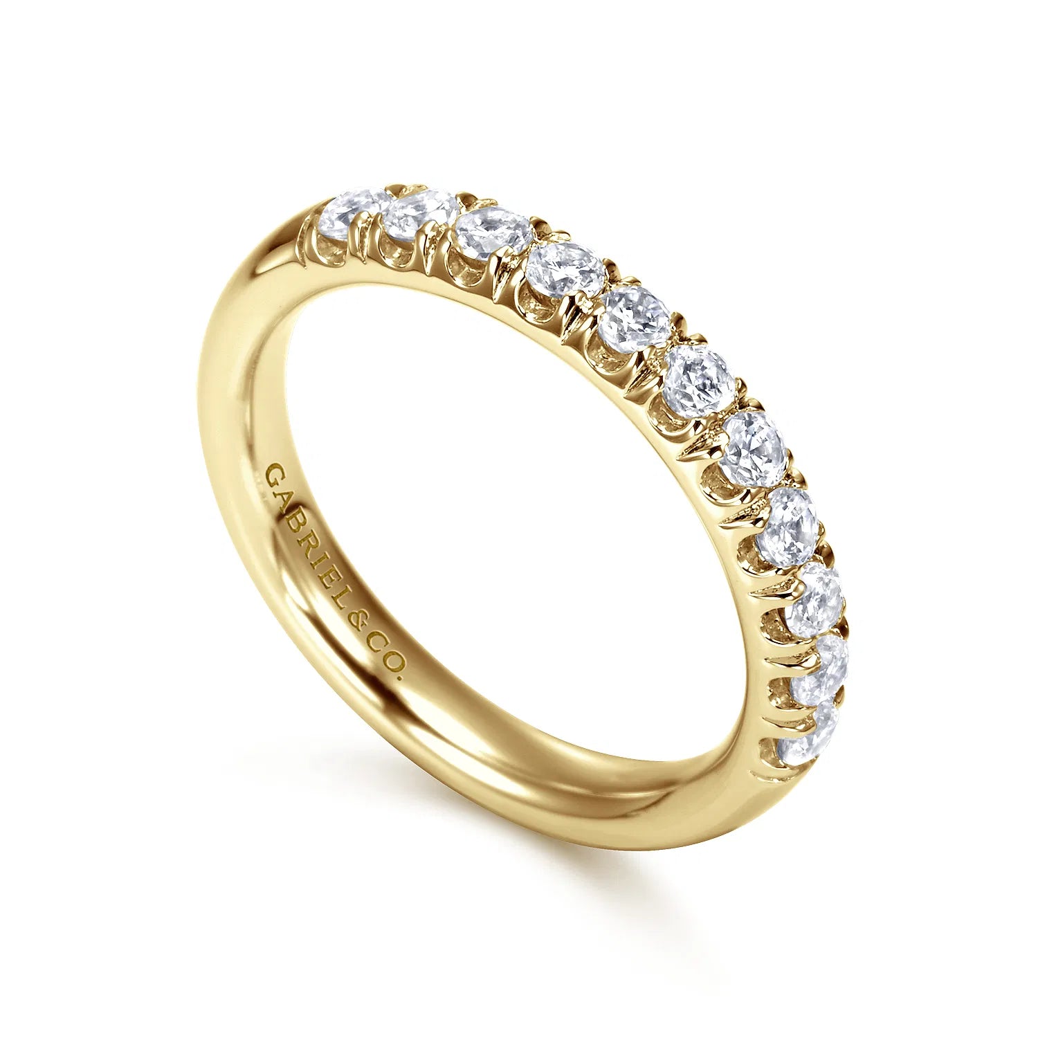 Curved 14K White Gold French Pavé Set Diamond Wedding Band