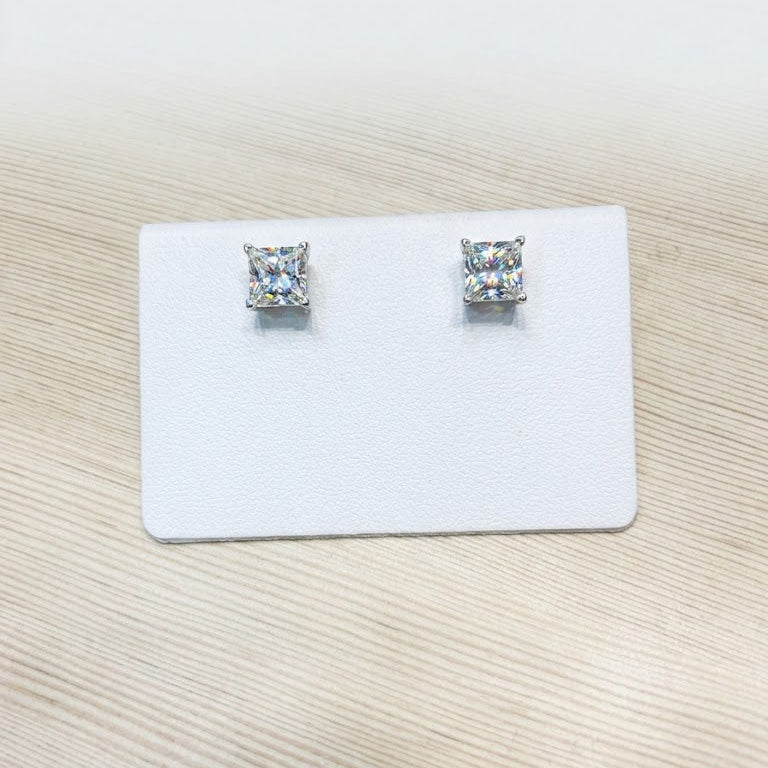 14K White Gold princess cut Diamond Earrings, with 1.24ct Natural Diamonds