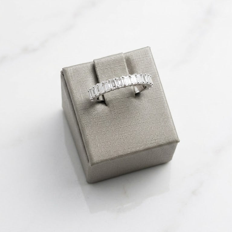 14K White Gold Emerald Lab Diamond Half Band.