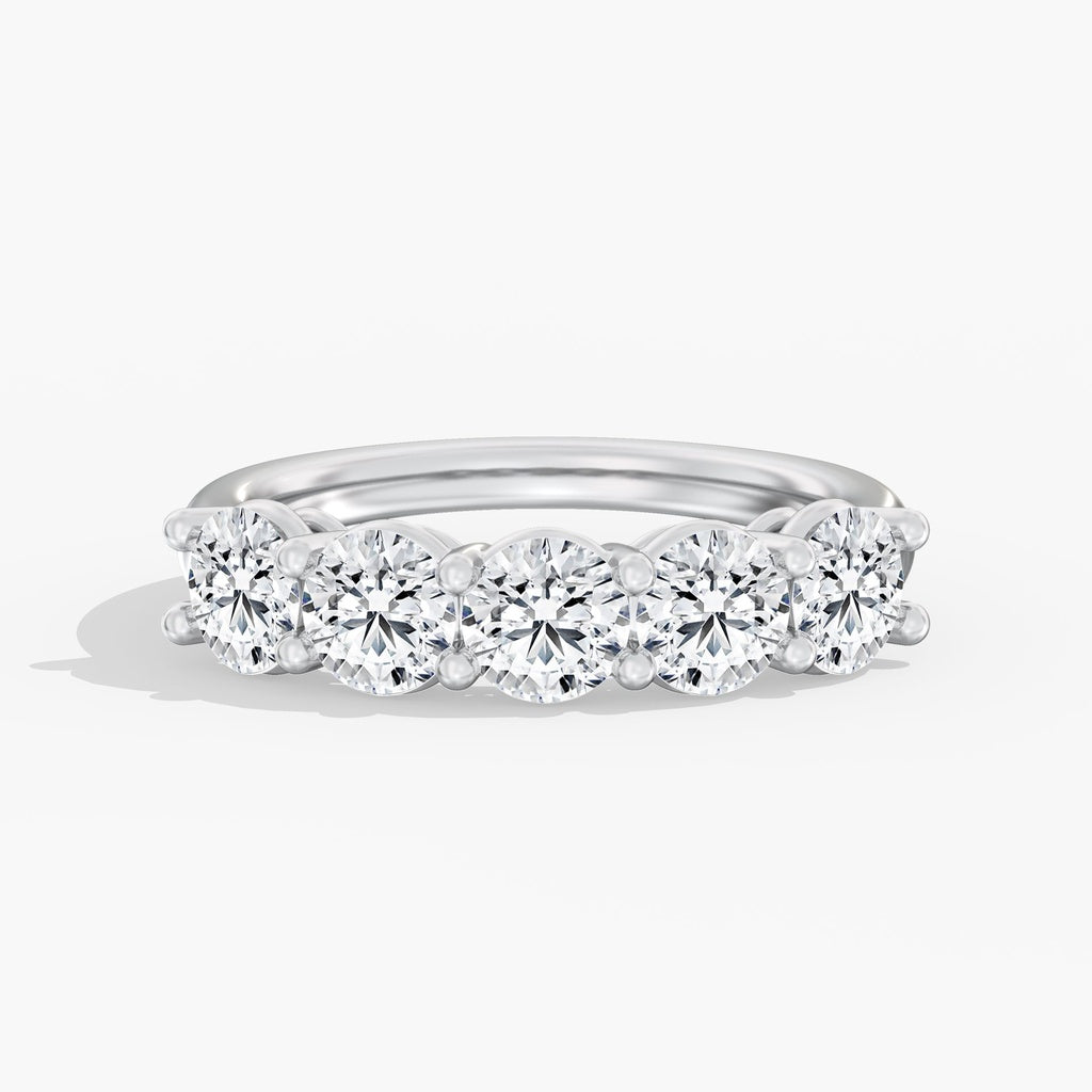 18K White Gold Five Stone Round Lab Diamond Anniversary Ring