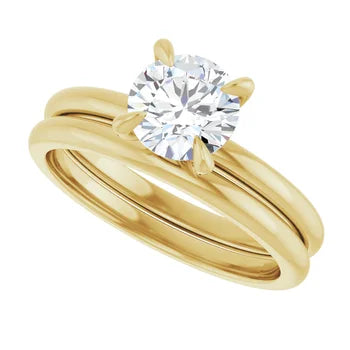18K Yellow Gold Engagement ring, with 1.1ct Round Lab Diamond