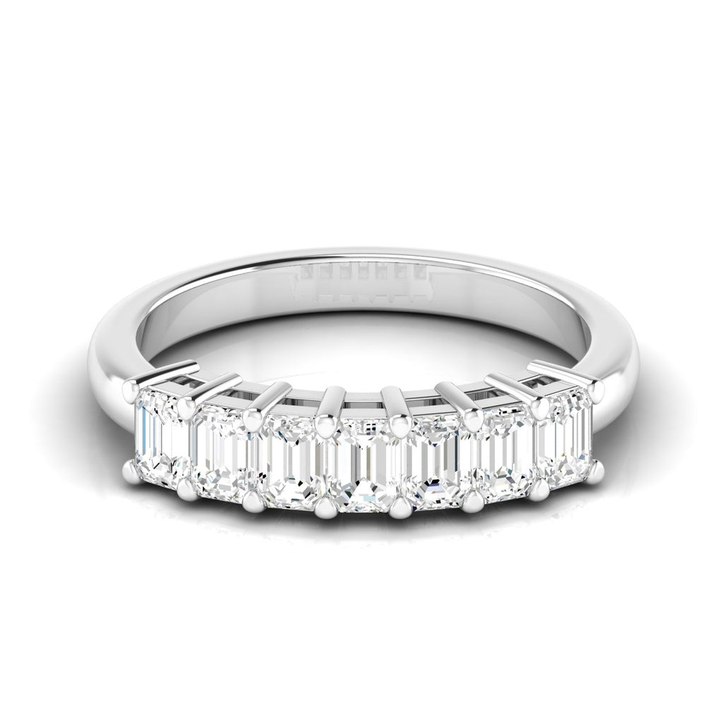 14K White Gold 7 Stone Emerald Lab Diamond Anniversary Band