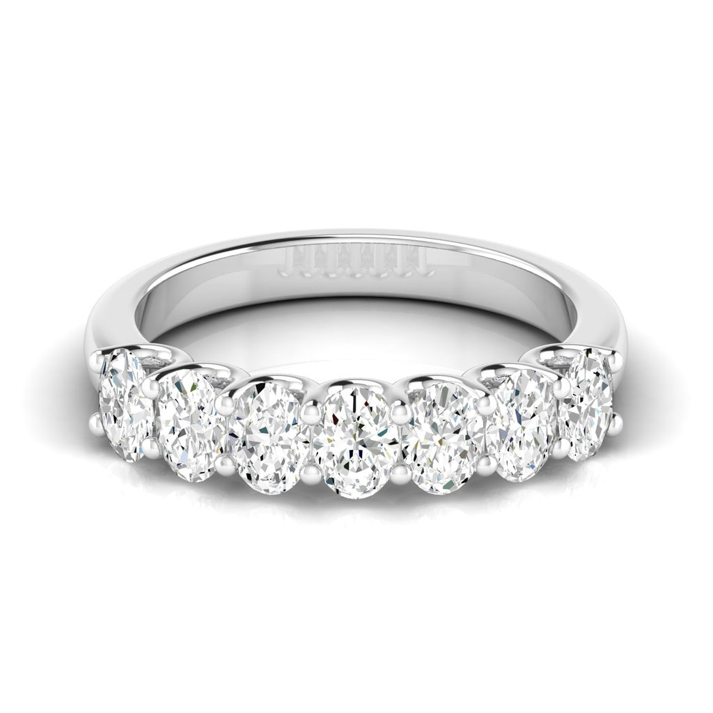 14K White Gold Seven Stone Oval Lab Diamond Anniversary Band.