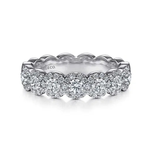 14K White Gold Round Diamond Halo Anniversary Band