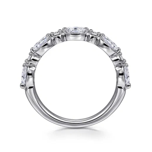 14K White Gold Bezel Set Oval and Round Diamond Anniversary Band