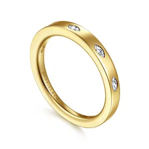 14K Yellow Gold 5 Stone Burnish Set Marquise Diamond Cigar Band
