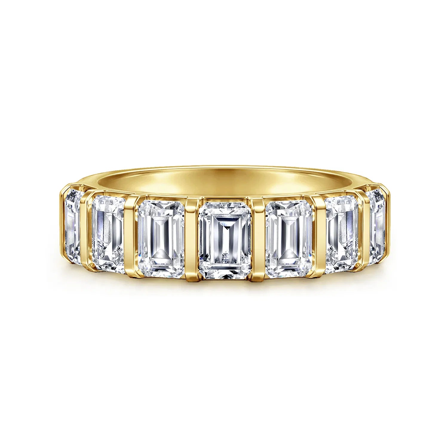 14K Yellow Gold Channel Setting Emerald Cut Diamond Anniversary Band