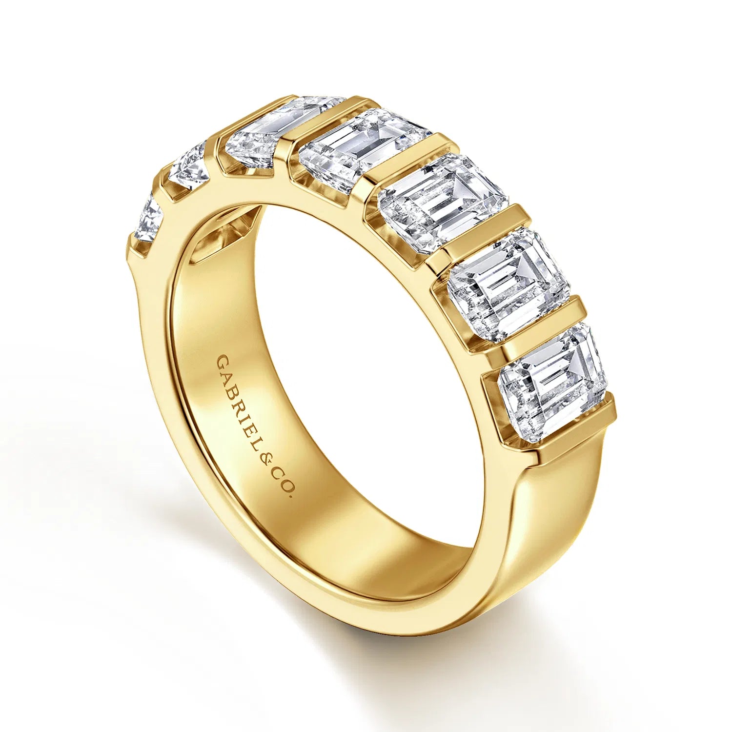 14K Yellow Gold Channel Setting Emerald Cut Diamond Anniversary Band