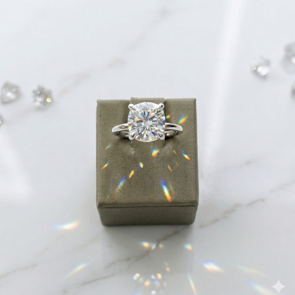 14K White Gold Round 3.21ct Solitaire with lab Diamond Engagement Ring