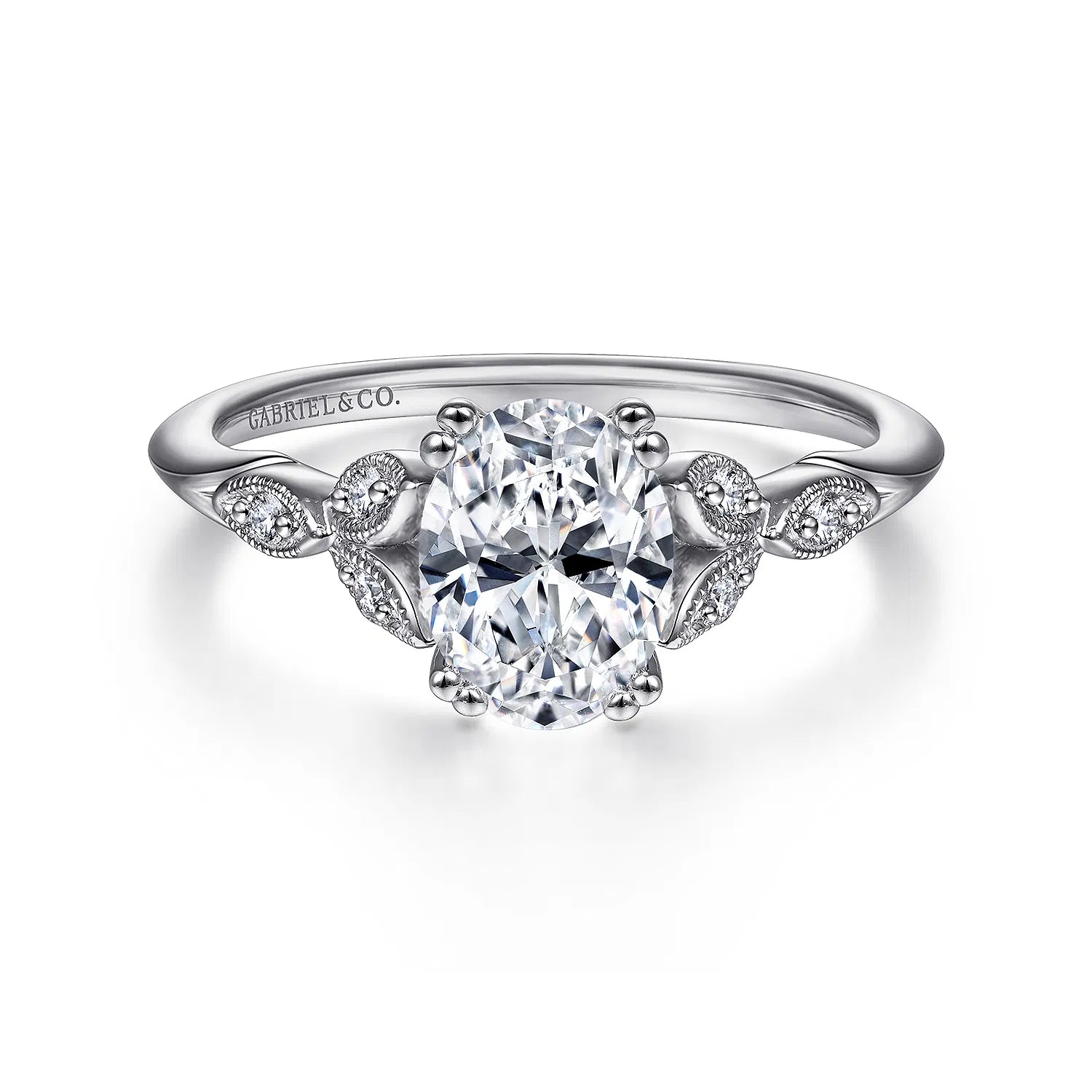 14K White Gold Oval Diamond Engagement Ring