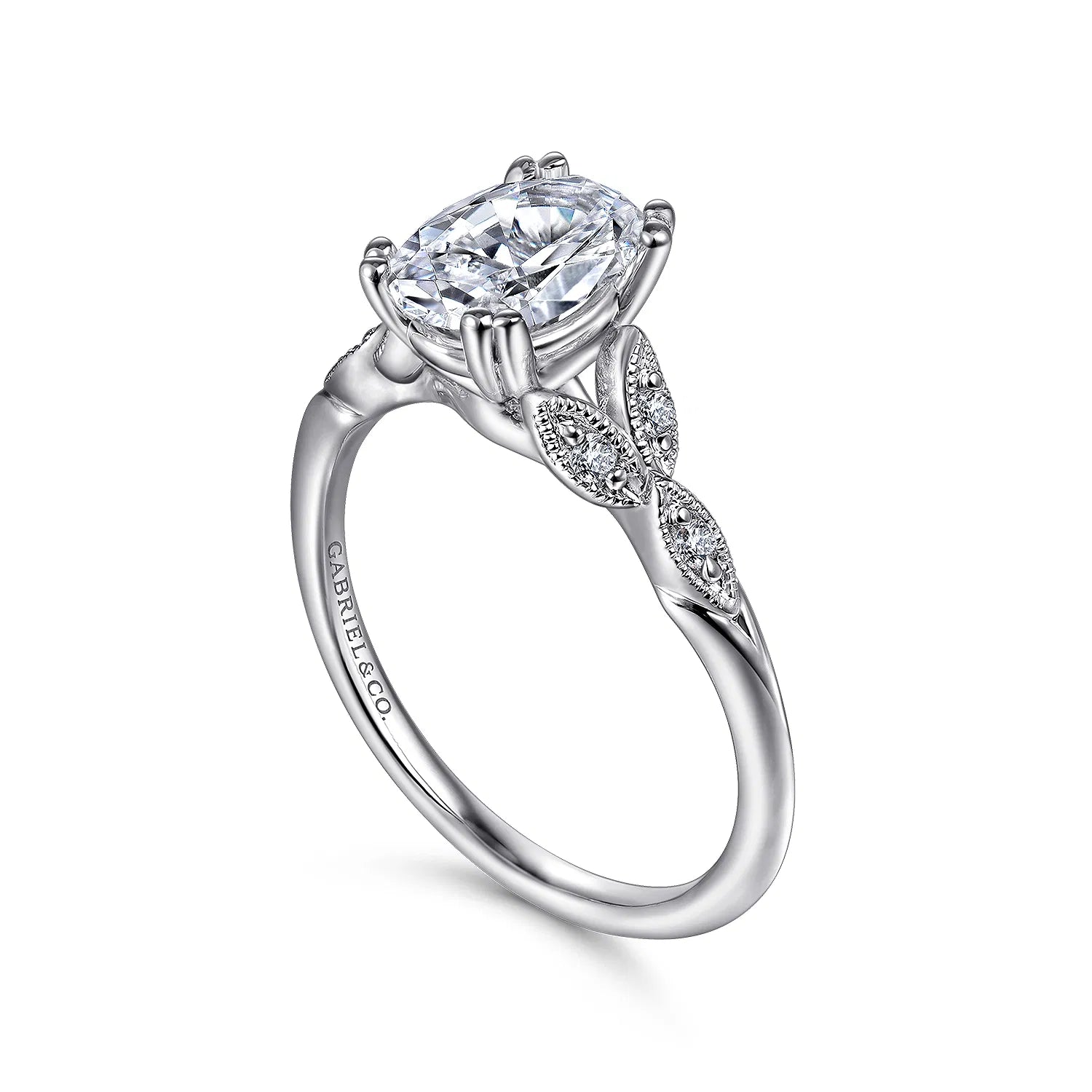 14K White Gold Oval Diamond Engagement Ring