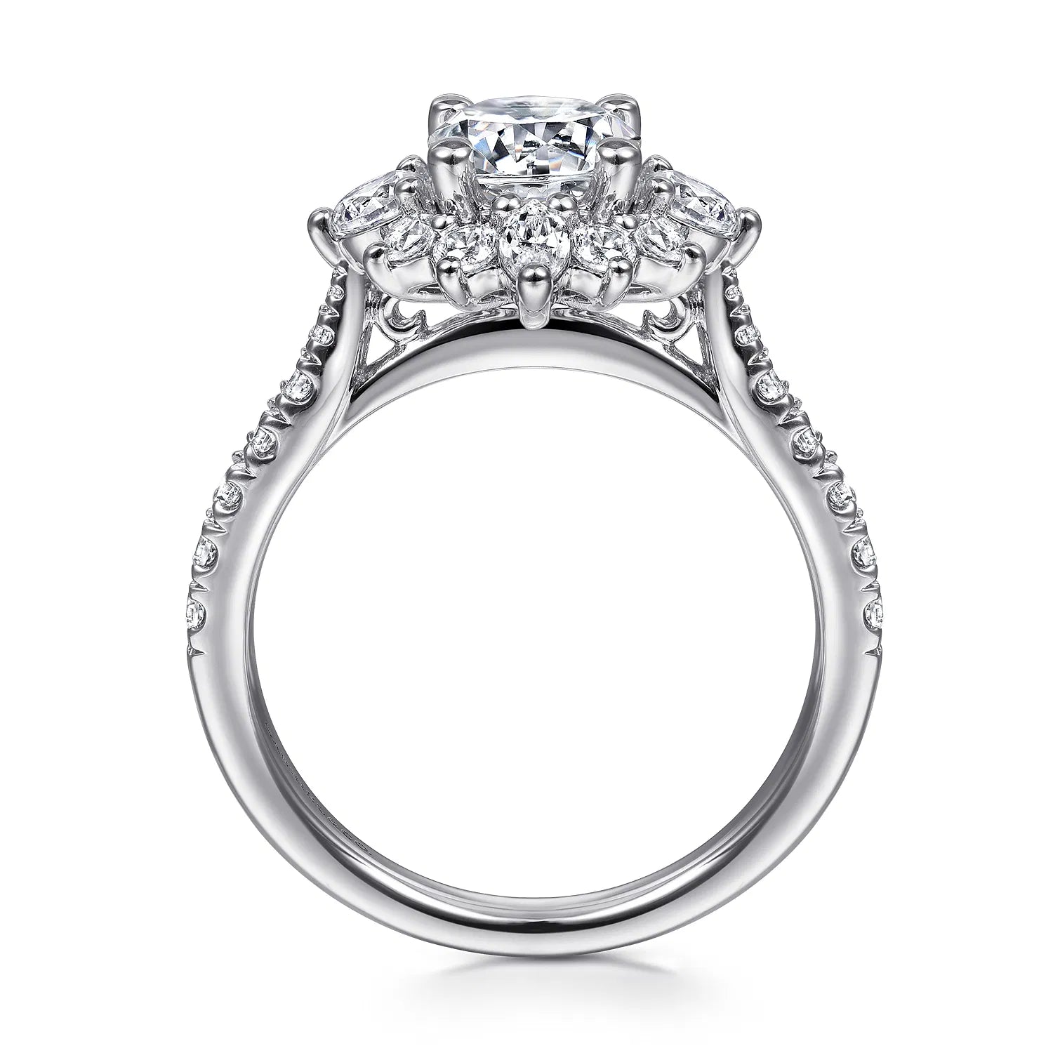 Unique 14K White Gold Round Halo Diamond Engagement Ring