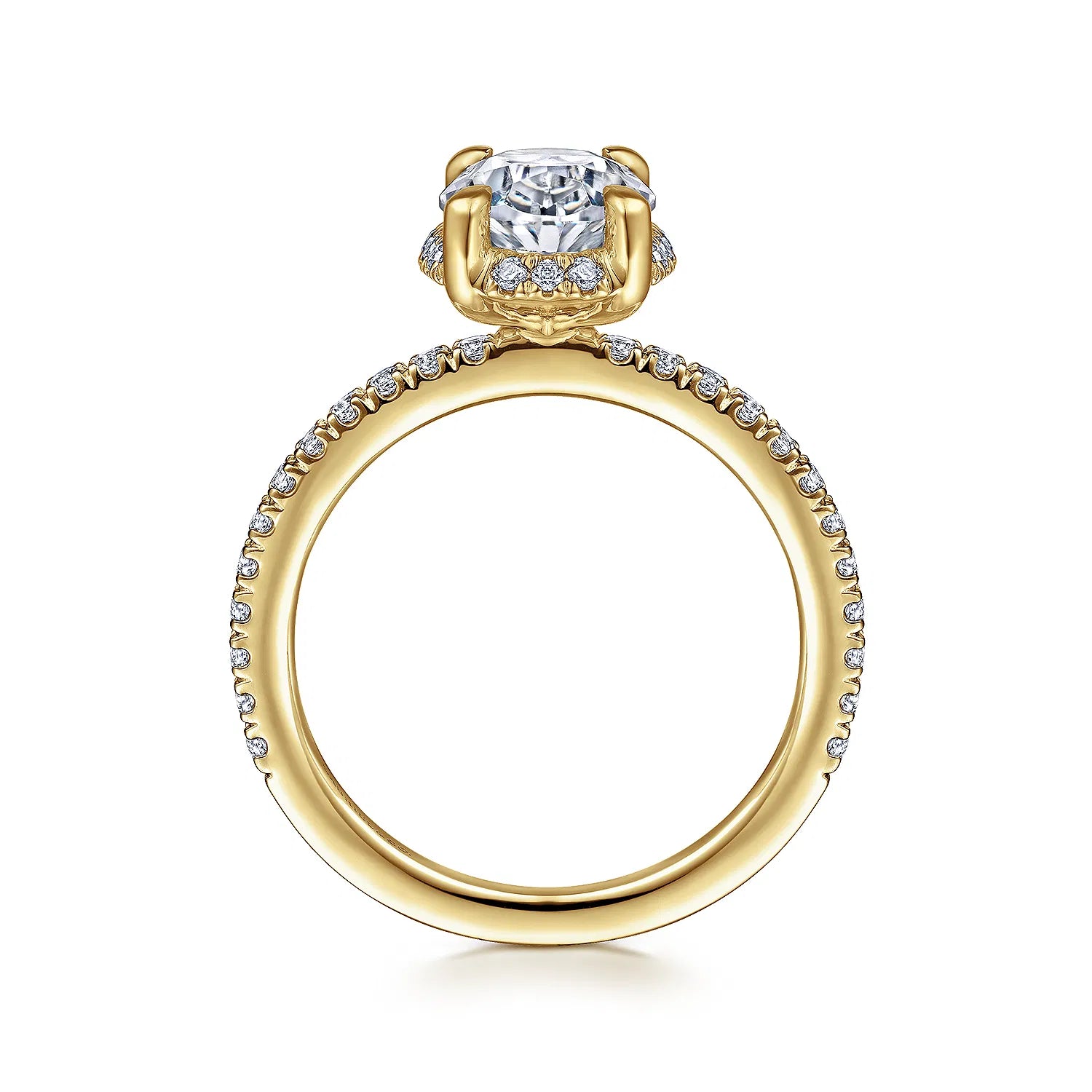 14K Yellow Gold Hidden Halo Oval Diamond Engagement Ring