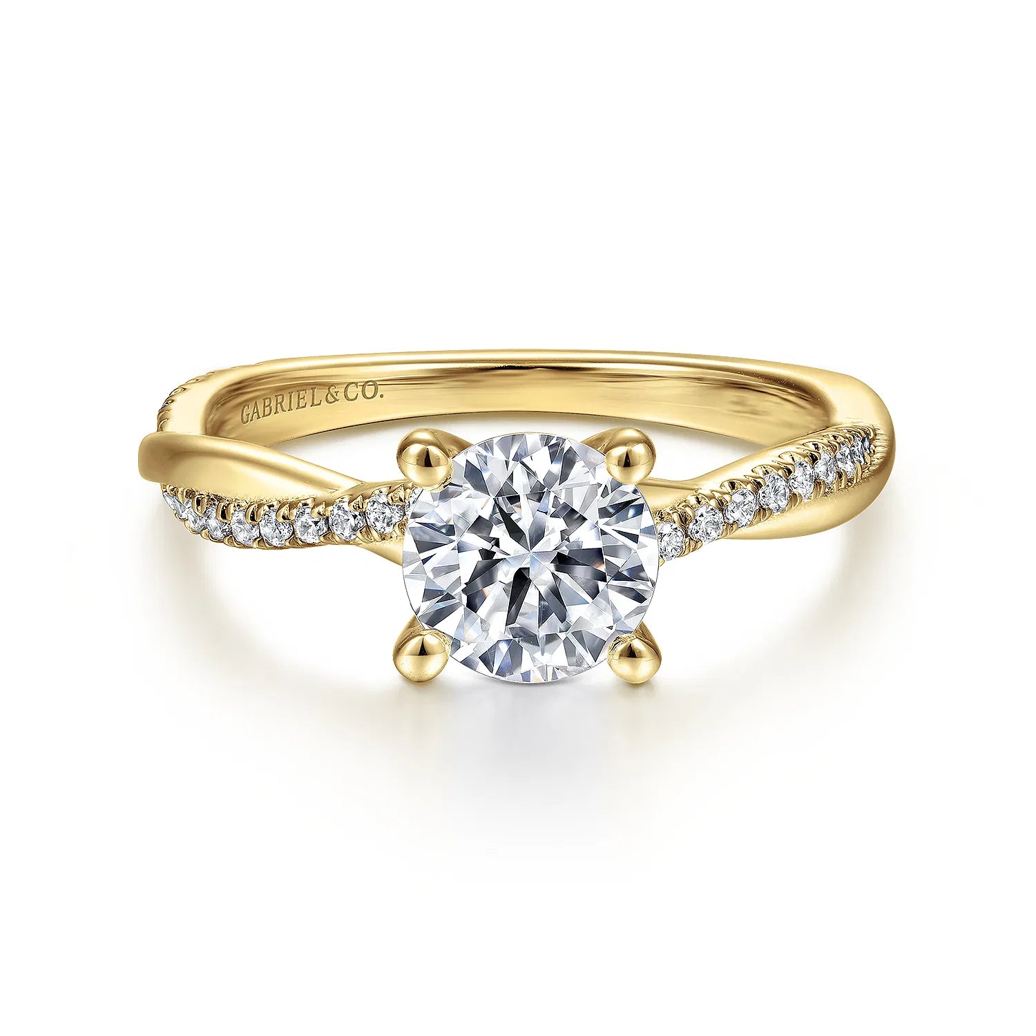 14K Yellow Gold Twisted Round Diamond Engagement Ring