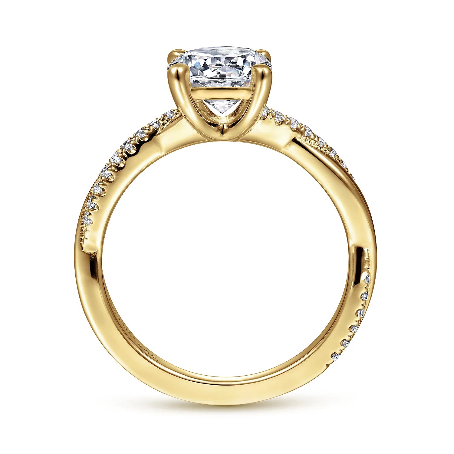14K Yellow Gold Twisted Round Diamond Engagement Ring