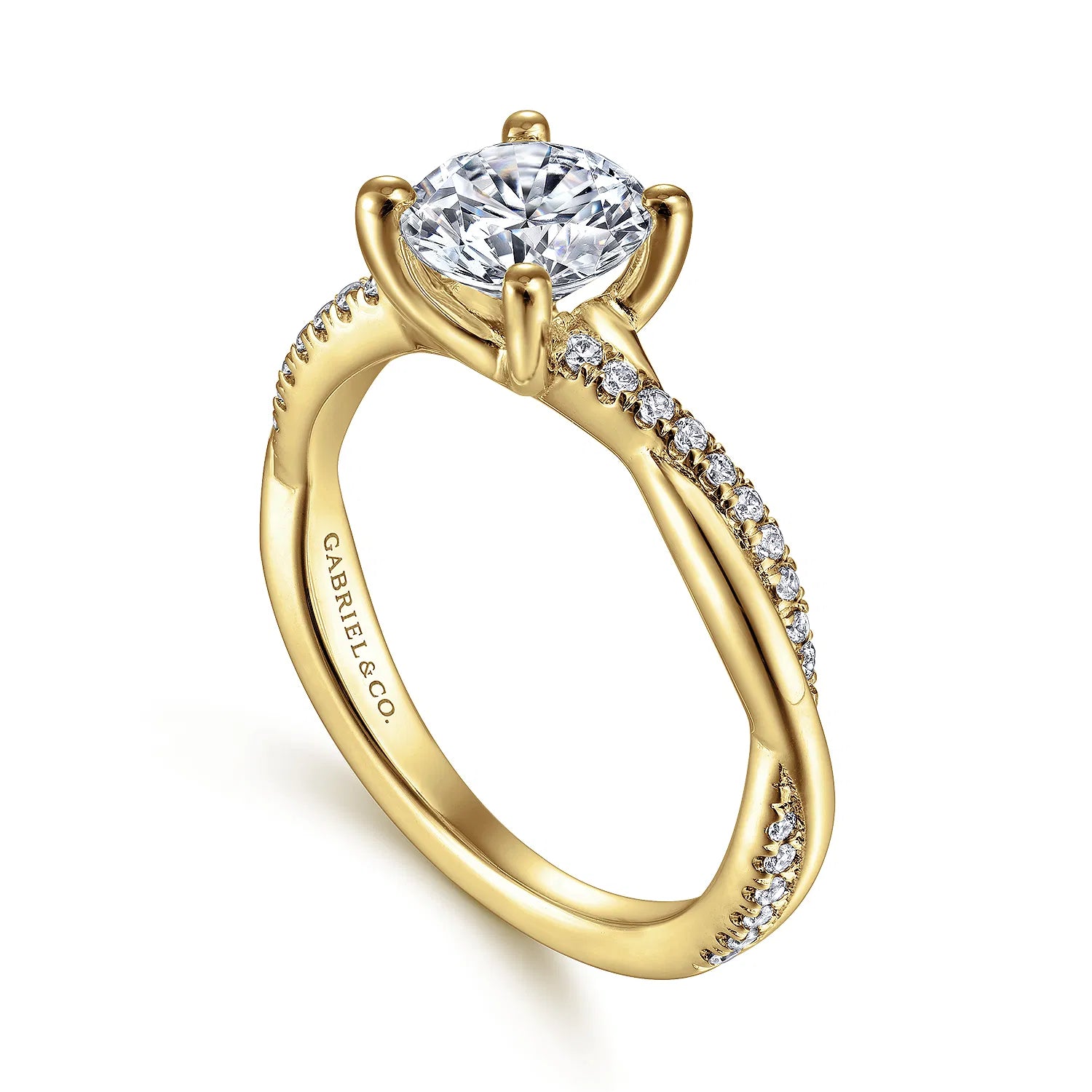 14K Yellow Gold Twisted Round Diamond Engagement Ring