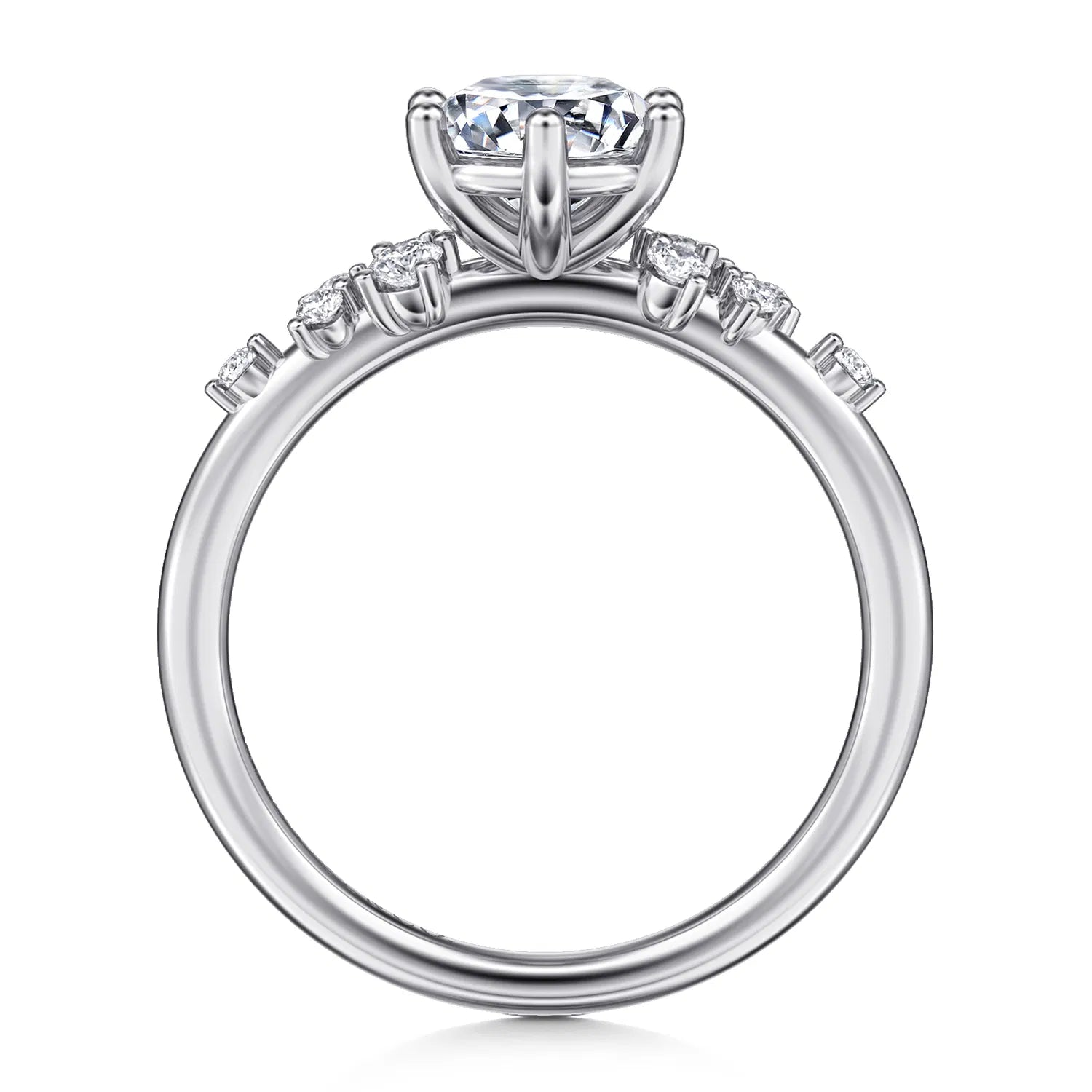 14K White Gold 6 Prong Round Diamond Engagement Ring
