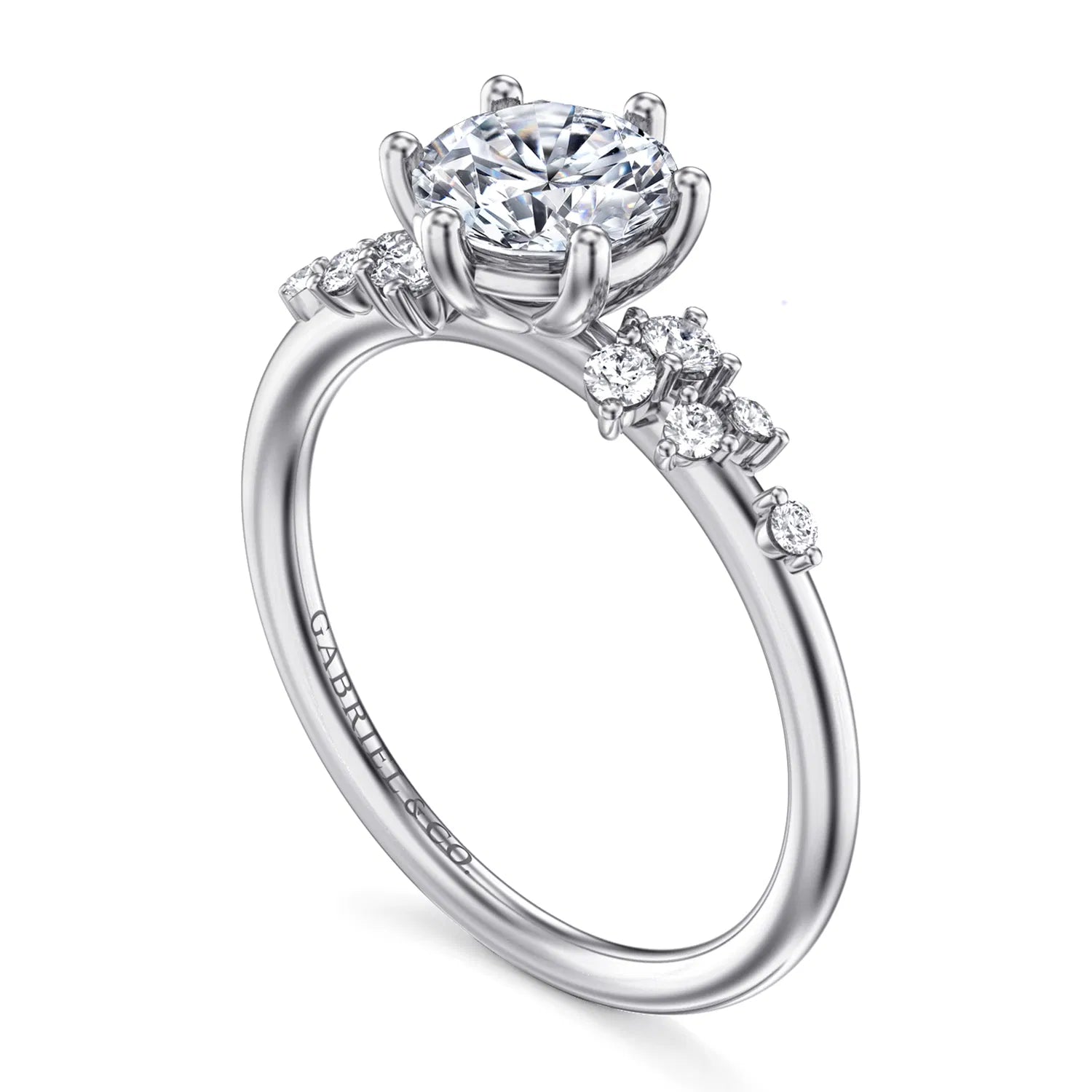 14K White Gold 6 Prong Round Diamond Engagement Ring