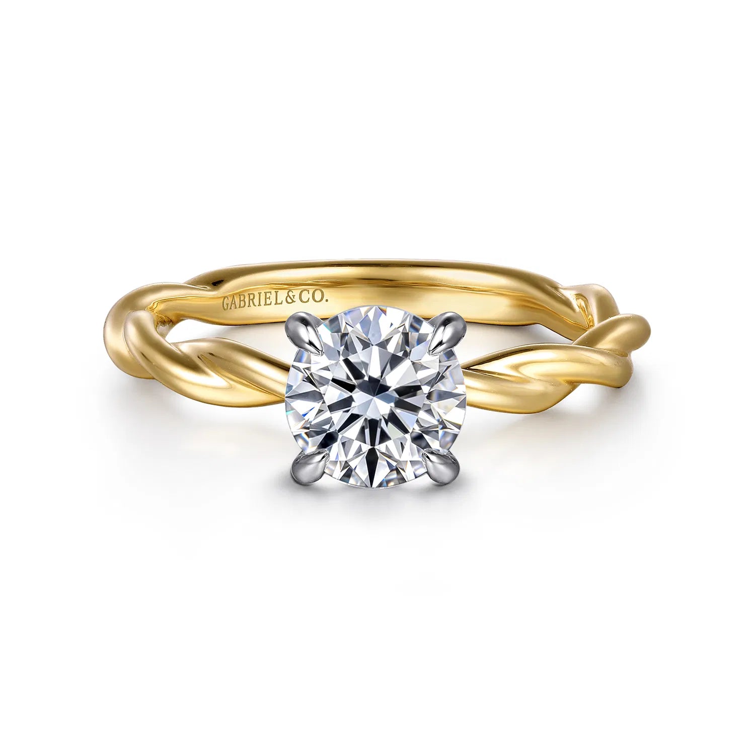 14K White-Yellow Gold Twisted Round Diamond Engagement Ring