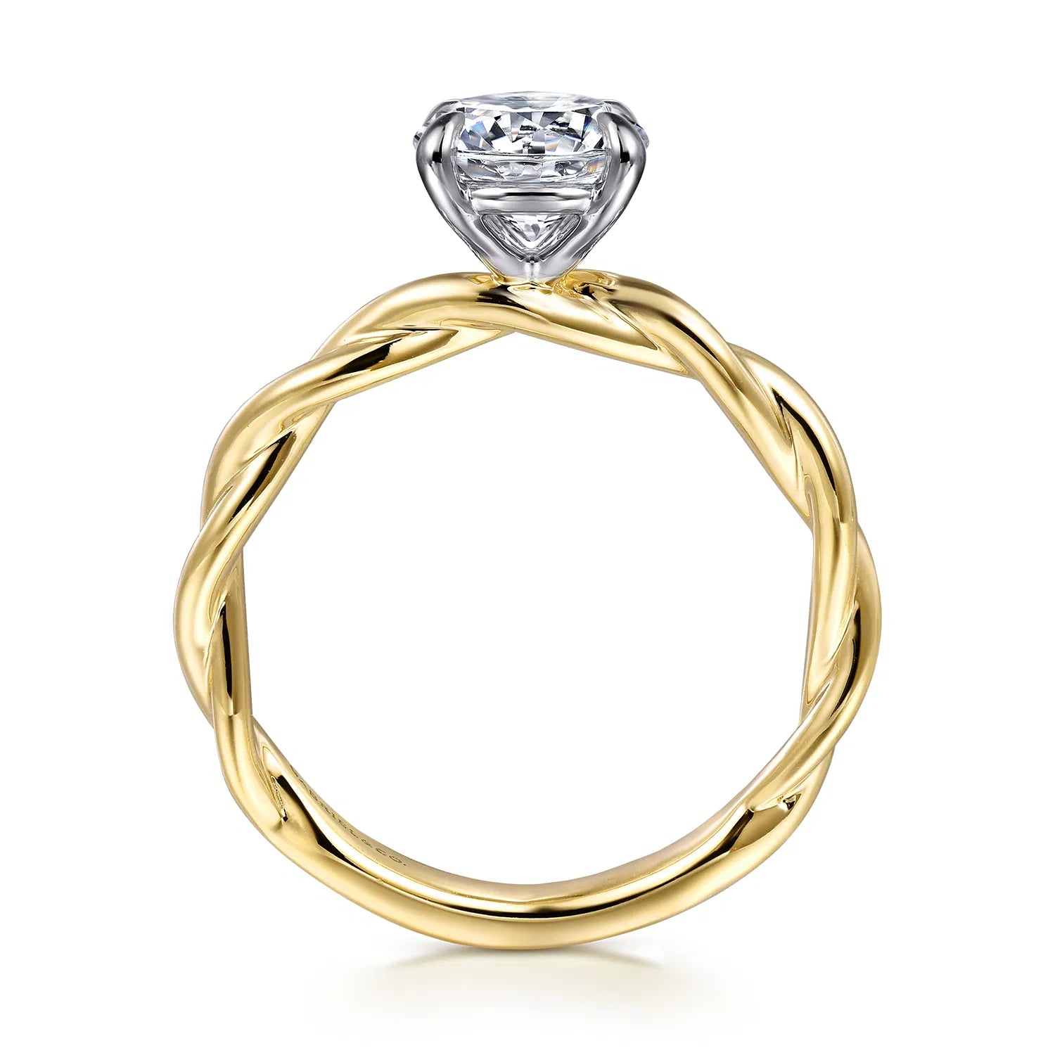 14K White-Yellow Gold Twisted Round Diamond Engagement Ring