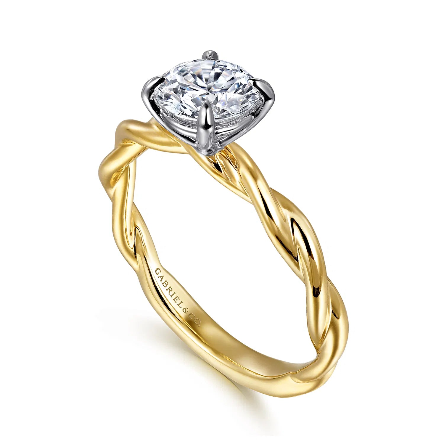 14K White-Yellow Gold Twisted Round Diamond Engagement Ring