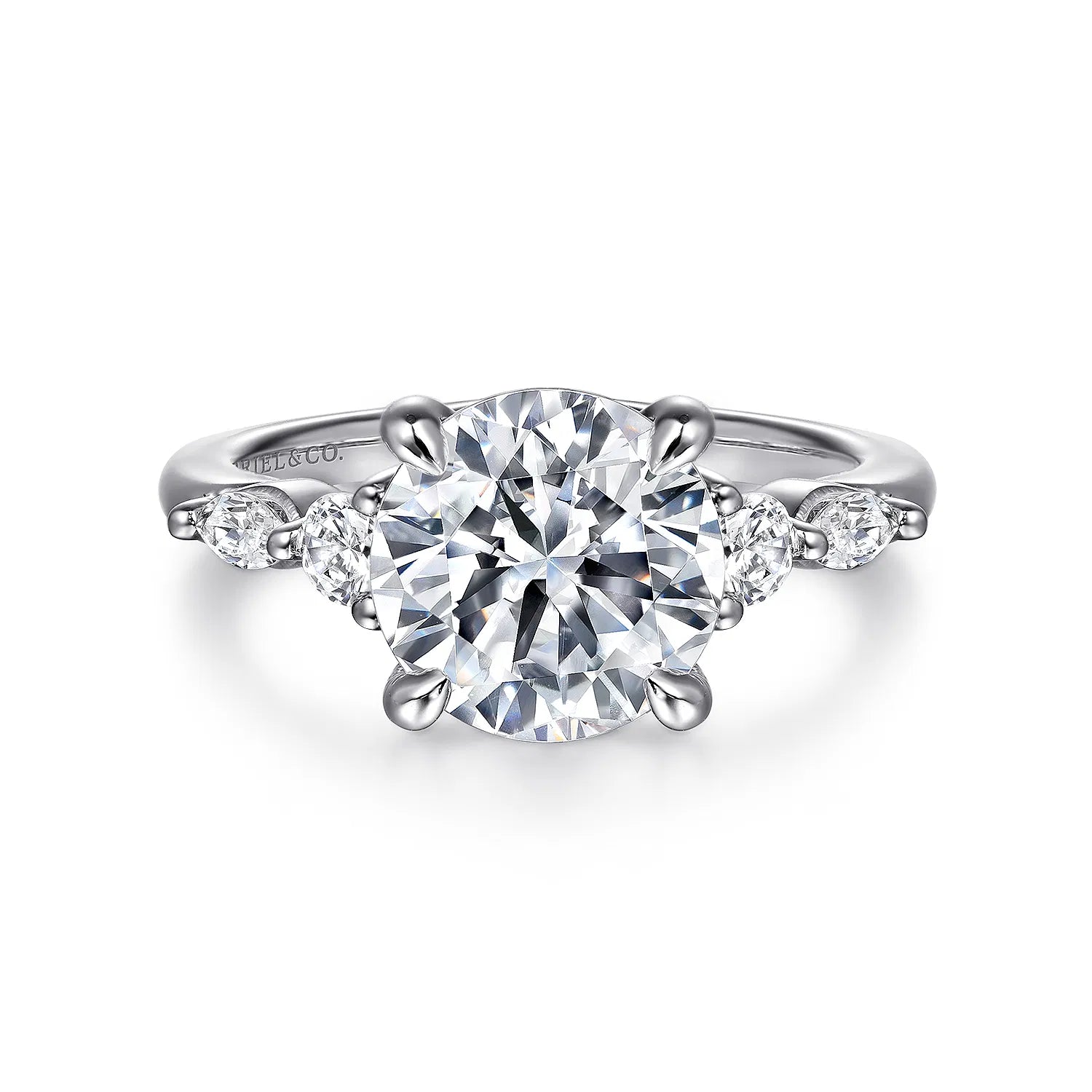 14K White Gold Round Five Stone Diamond Engagement Ring