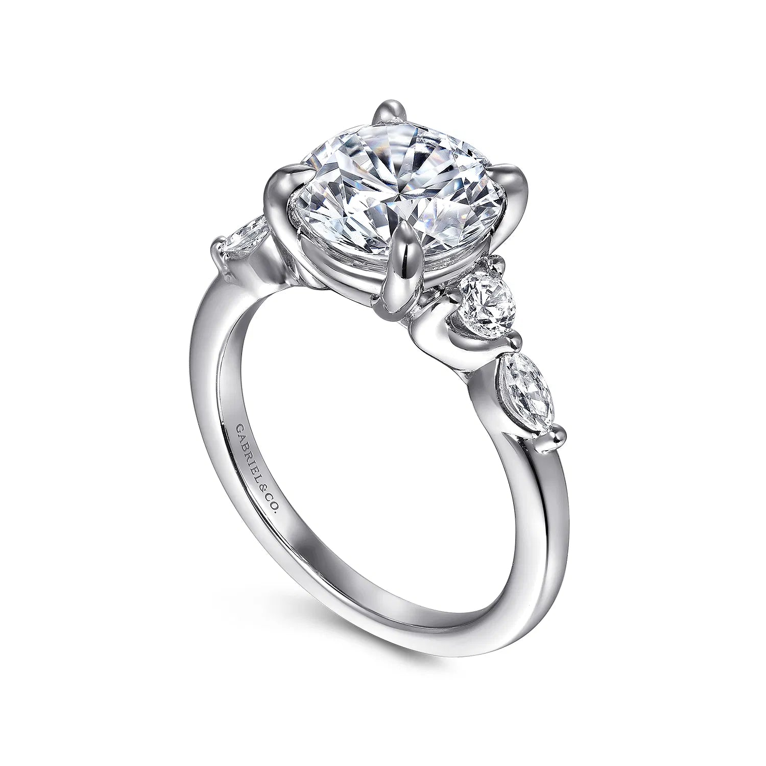 14K White Gold Round Five Stone Diamond Engagement Ring