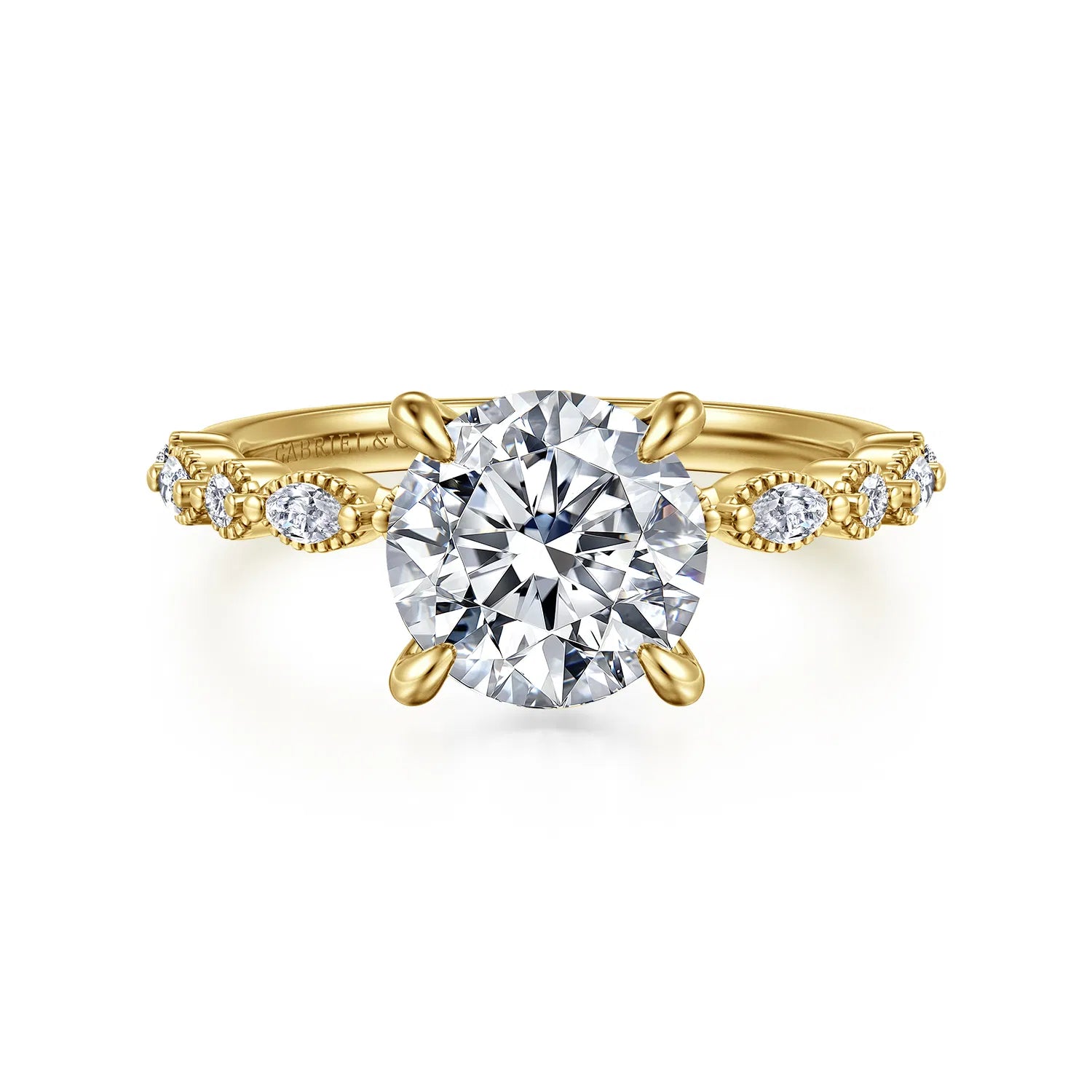 14K Yellow Gold Round Diamond Engagement Ring