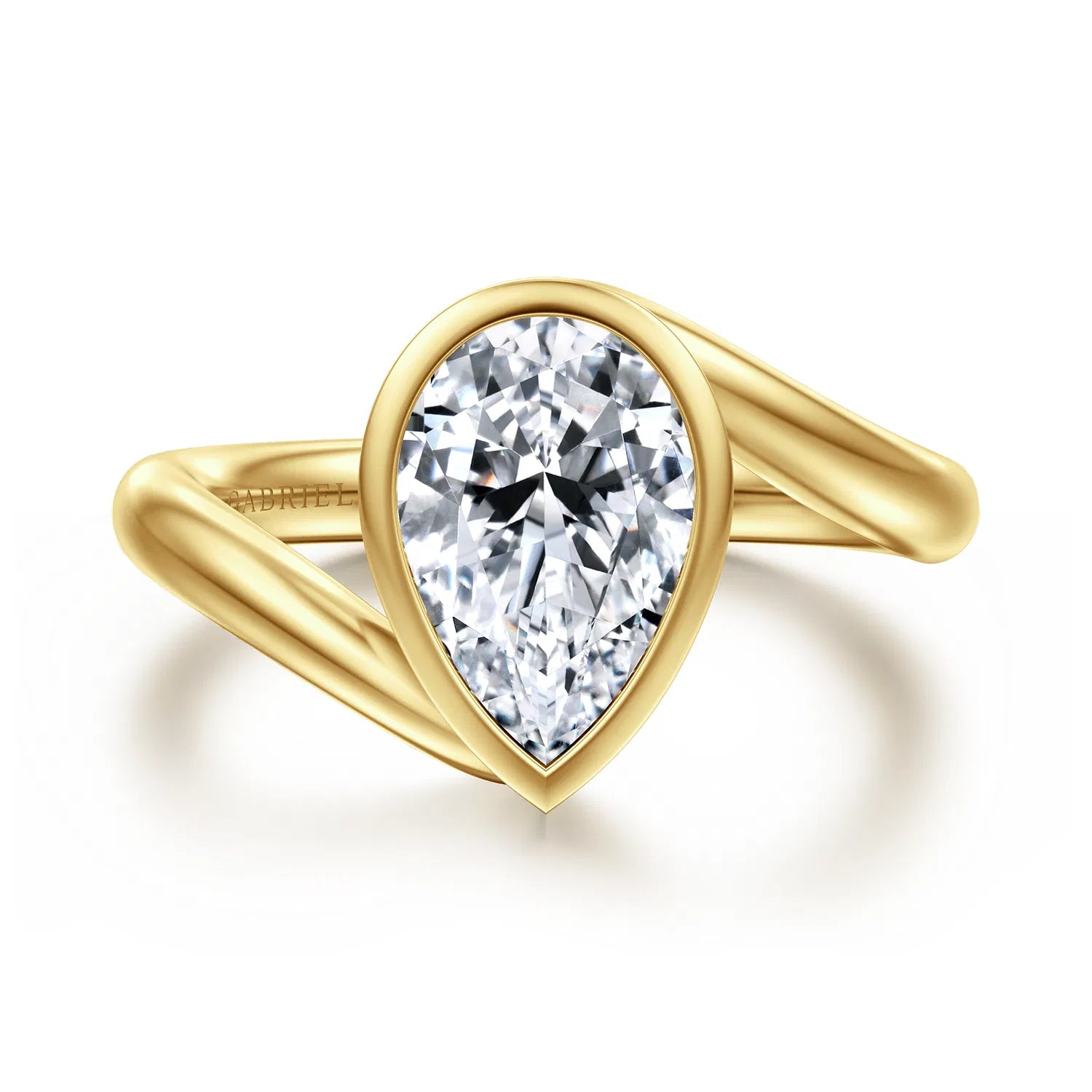 14K Yellow Gold Bypass Pear Shape Solitaire Diamond Engagement Ring