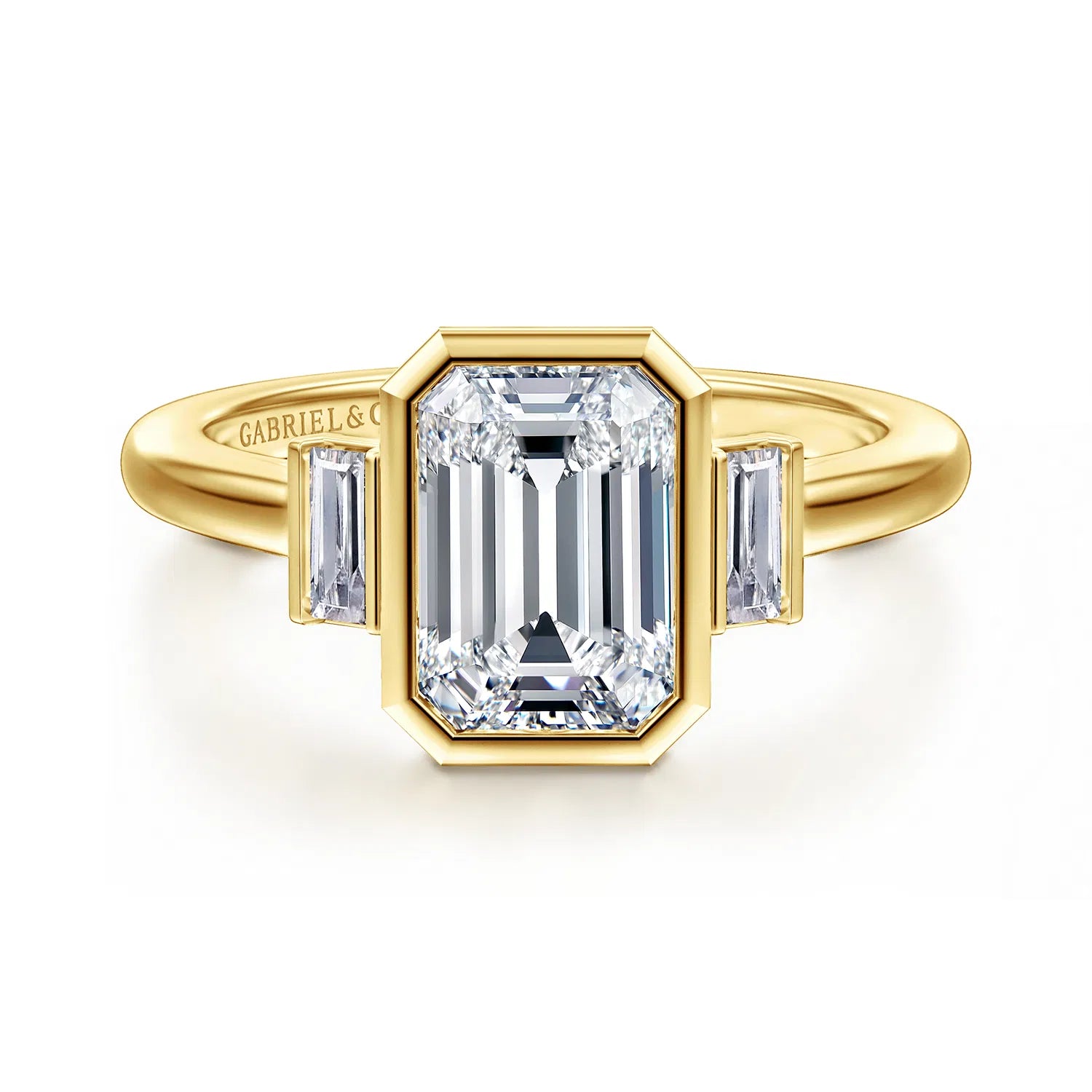 14K Yellow Gold Emerald Cut Three Stone Diamond Engagement Ring