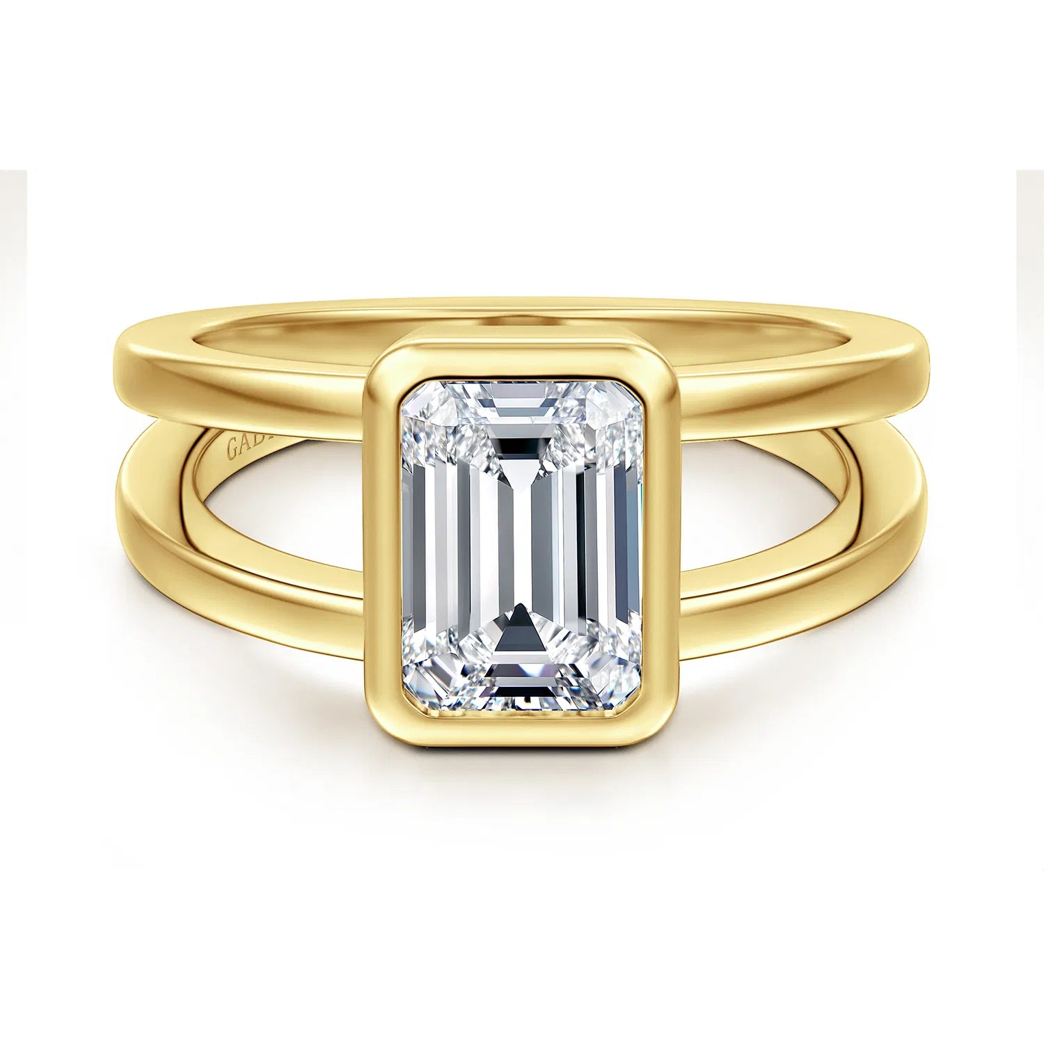 14K Yellow Gold Split Shank Emerald Cut Solitaire Diamond Engagement Ring
