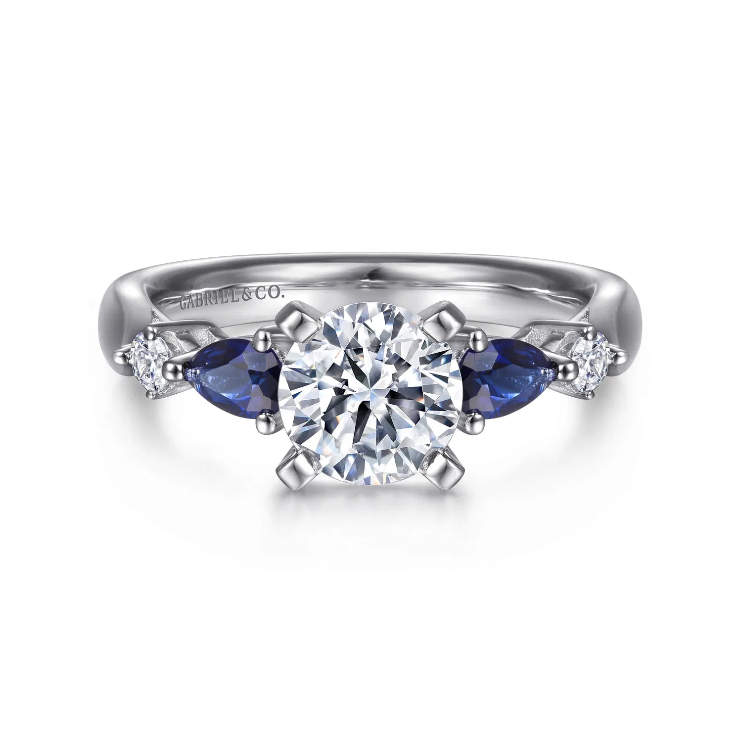 14K White Gold Round Five Stone Sapphire and Diamond Engagement Ring