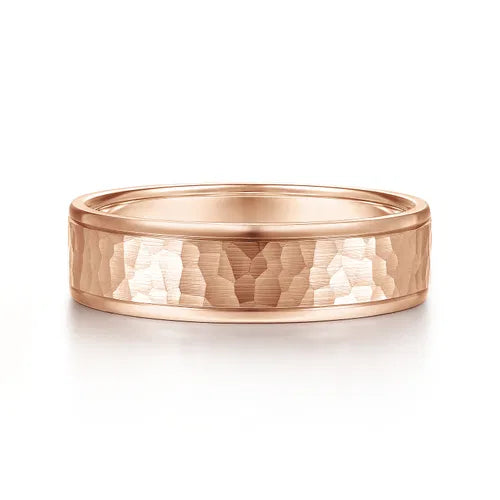 14K Rose Gold Hammered Men's Wedding Band
