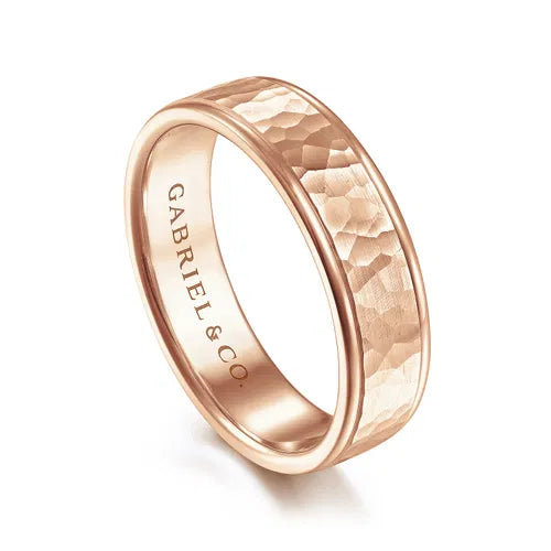 14K Rose Gold Hammered Men's Wedding Band