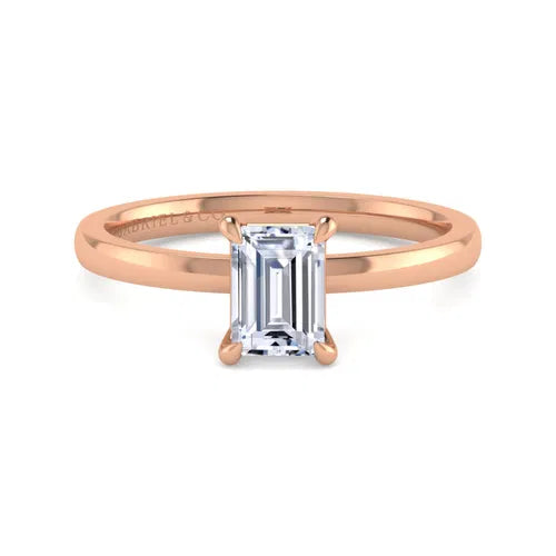 14K Rose Gold Emerald Cut Diamond Engagement Ring