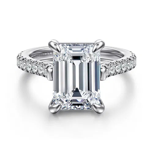 14K White Gold Emerald Cut Diamond Engagement Ring