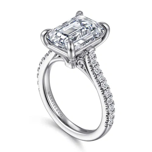 14K White Gold Emerald Cut Diamond Engagement Ring
