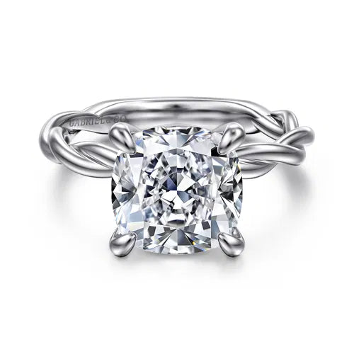 14K White Gold Twisted Cushion Cut Diamond Engagement Ring