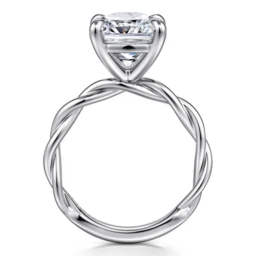 14K White Gold Twisted Cushion Cut Diamond Engagement Ring