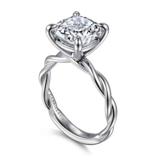 14K White Gold Twisted Cushion Cut Diamond Engagement Ring