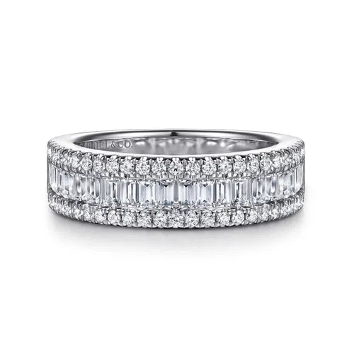 14K White Gold U setting and Channel Baguette Diamond Anniversary Band