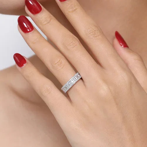 14K White Gold U setting and Channel Baguette Diamond Anniversary Band