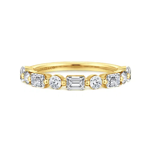 14K Yellow Gold Baguette and Round Diamond Wedding Band