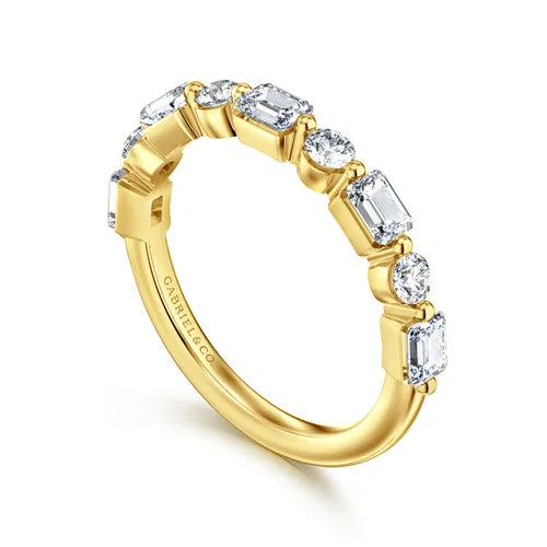 14K Yellow Gold Baguette and Round Diamond Wedding Band