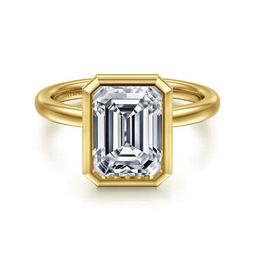 14K Yellow Gold Emerald Cut Bezel Set Diamond Engagement Ring