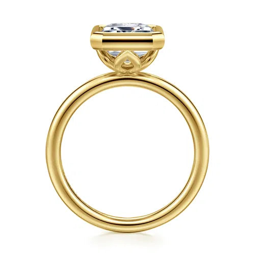 14K Yellow Gold Emerald Cut Bezel Set Diamond Engagement Ring