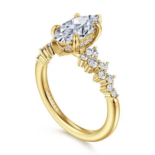 14K Yellow Gold Marquise Shape Diamond Engagement Ring