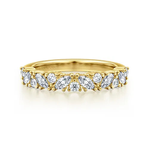14K Yellow Gold Prong Marquise and Round Diamond  Band